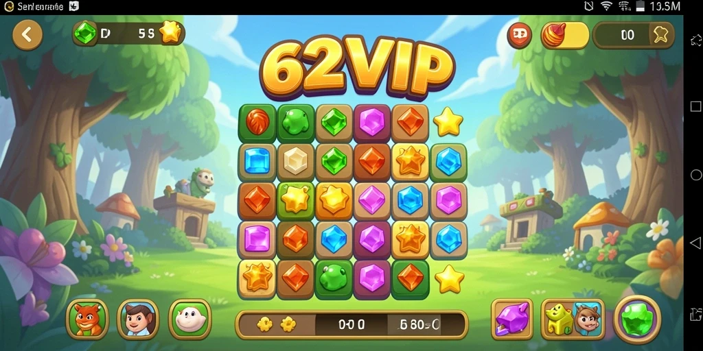 Tampilan gameplay 62VIP yang menarik dengan level Match-3.