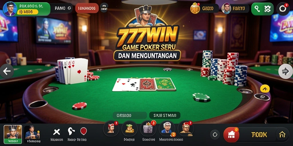 Tampilan gameplay poker seru di 777WIN dengan banyak pemain aktif.