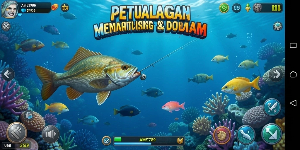 Tampilan gameplay seru di AMS789 saat menangkap ikan.