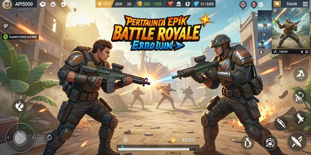 Screenshot dari gameplay Battle Royale yang mendebarkan di API5000.