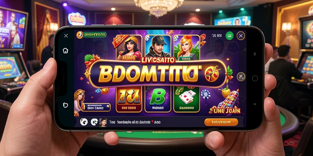 Screenshot gameplay BOMTOTO menampilkan dealer langsung yang berinteraksi dengan pemain.
