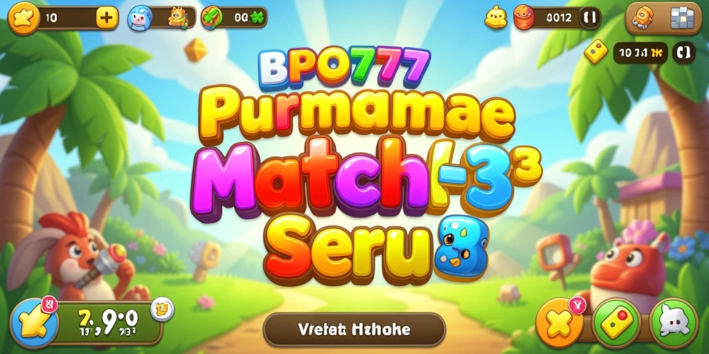Tampilan gameplay BPO777 dengan level dan permata yang berwarna-warni.