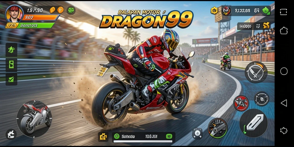 Tampilan gameplay balapan motor yang cepat dan mendebarkan.
