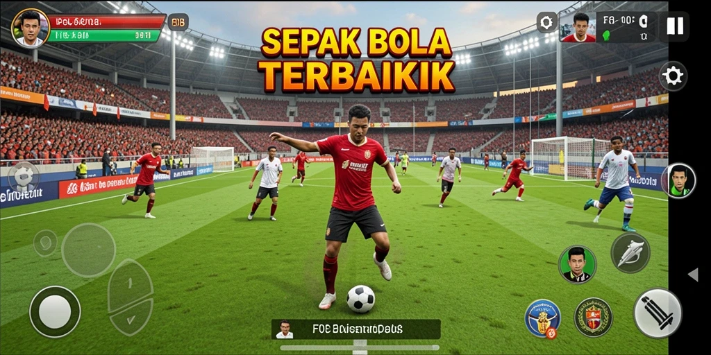Screenshot gameplay F08 menampilkan aksi seru di lapangan sepak bola.