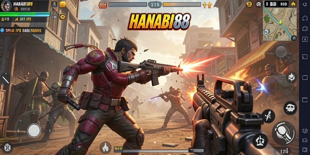 Tampilan gameplay intens dari HANABI88 dengan aksi TPS yang mendebarkan.
