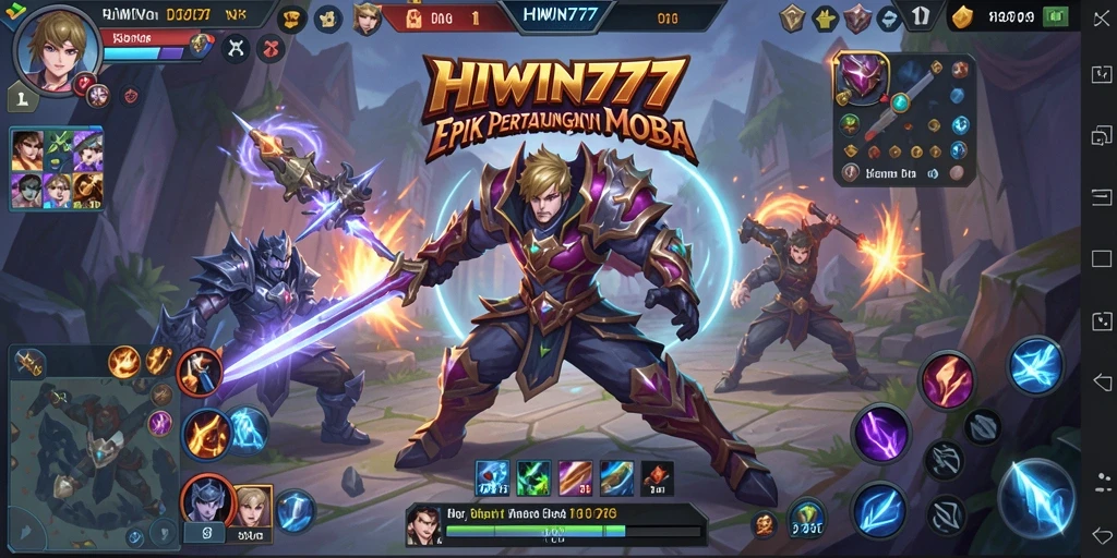 Tangkapan layar gameplay HIWIN777 menampilkan aksi seru dalam pertempuran MOBA.
