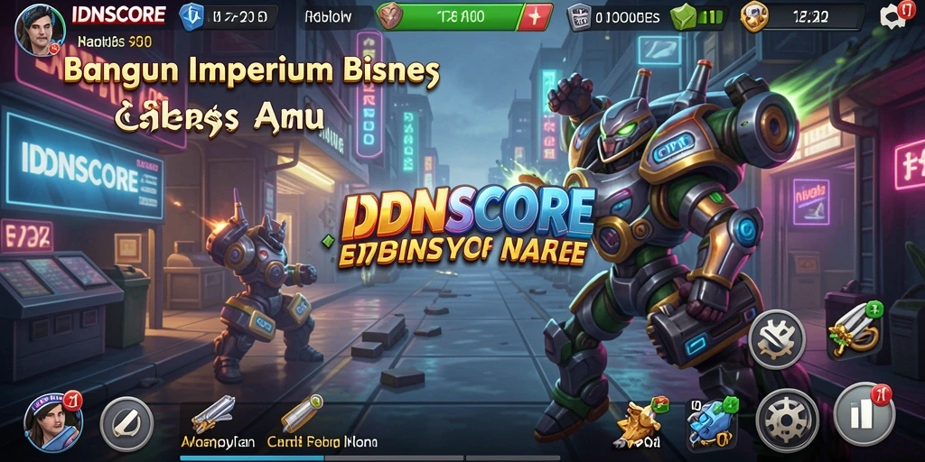Tampilan gameplay IDNSCORE menampilkan strategi manajemen bisnis yang menarik.