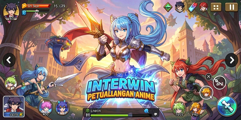 Tampilan gameplay seru dari INTERWIN dengan karakter anime yang menarik.