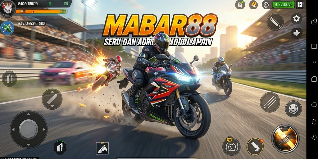 Screenshot gameplay MABAR88 yang menampilkan balapan motor seru.