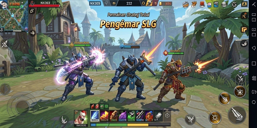 Screenshot utama NX303 menampilkan aksi seru dalam gameplay SLG.