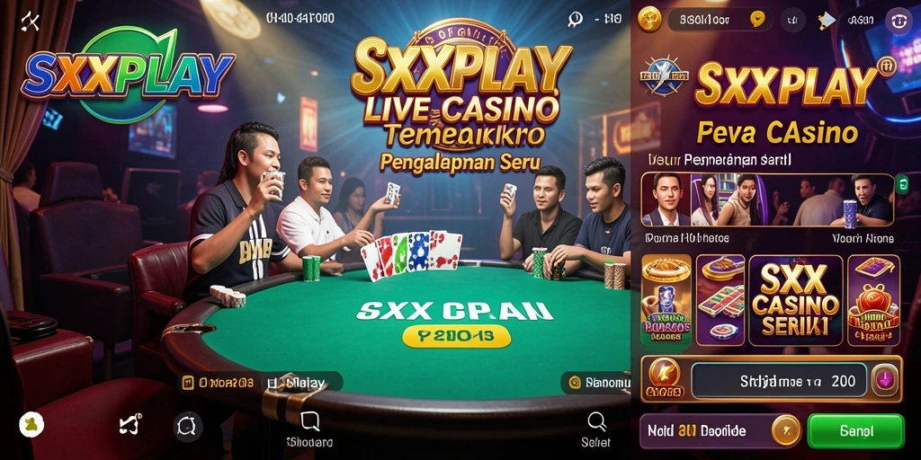 Screenshot gameplay SXXPLAY menunjukkan dealer langsung yang berinteraksi dengan pemain.